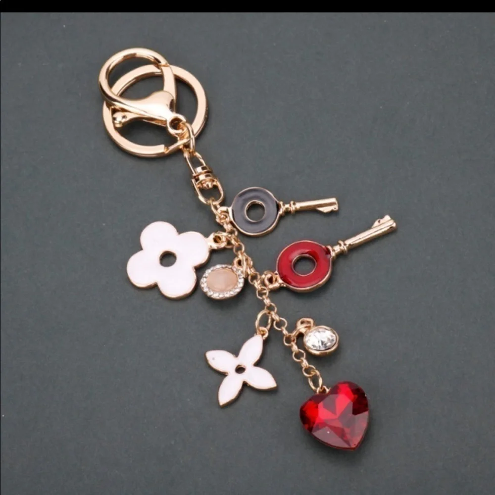 DESIGNER Inspired Flower and Heart Keychain/ Purse Charm